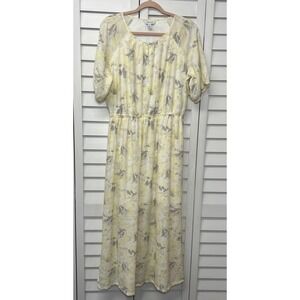 Nine West Floral Camo Puff Sleeve Maxi Dress Size Large Yellow, Gray & White